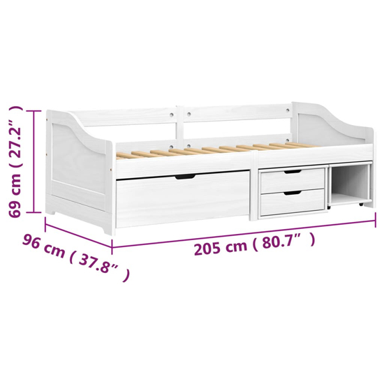 Grace Pinewood Day Bed With 3 Drawers In White