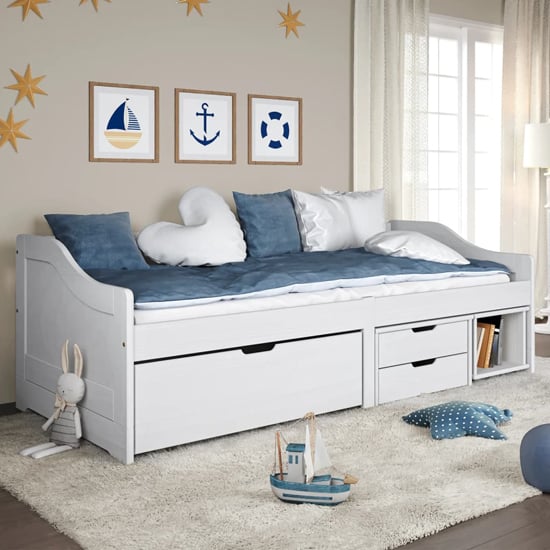 Read more about Grace pinewood day bed with 3 drawers in white