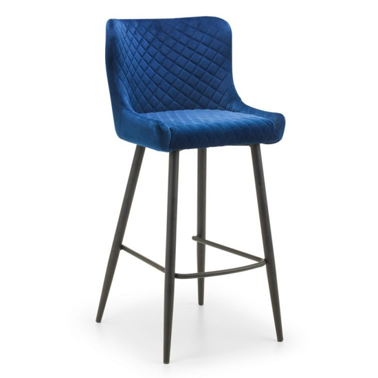 Gael Bar Table In Mocha Elm With 2 Lakia Blue Bar Stool