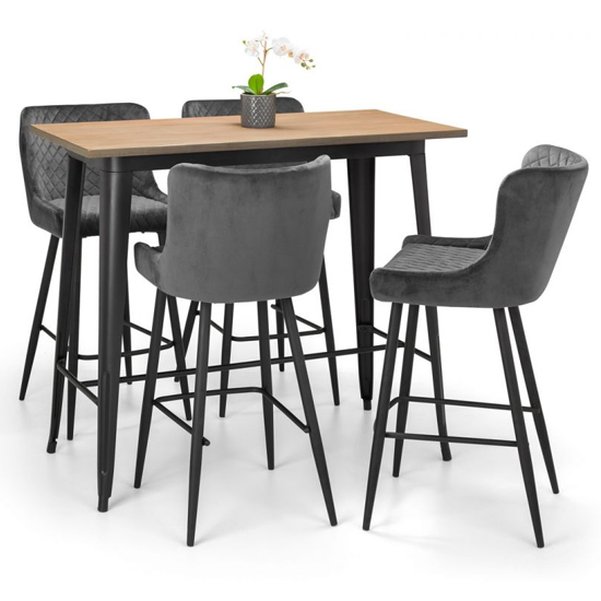 Gael Bar Table In Mocha Elm With 4 Lakia Grey Bar Stool
