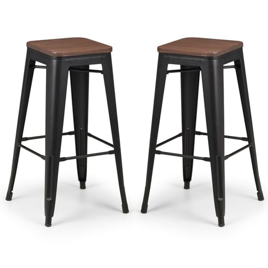 Gael Mocha Elm Backless Stools With Satin Black Legs In Pair_1