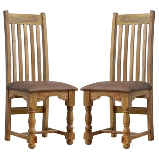 Granary Oak Wooden Dining Chairs With Leather Seat In A Pair