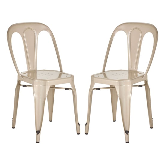 Product photograph of Dschubba Champagne Metal Dining Chairs In A Pair from Furniture in Fashion