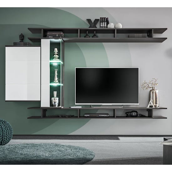 grants high gloss entertainment unit in white and graphite oak