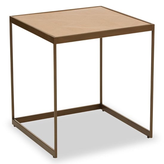 Read more about Granule large wooden end table with brass metal frame in oak