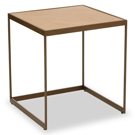 Photo of Granule large wooden end table with brass metal frame in oak