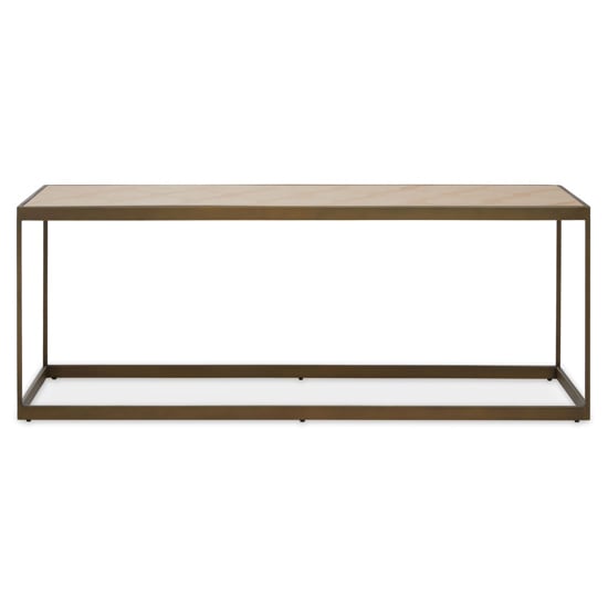 Photo of Granule rectangular wooden coffee table with brass frame in oak