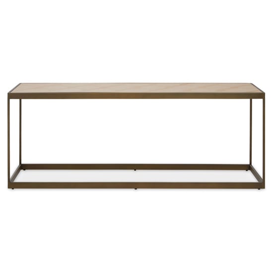 Granule Rectangular Wooden Coffee Table With Brass Frame In Oak