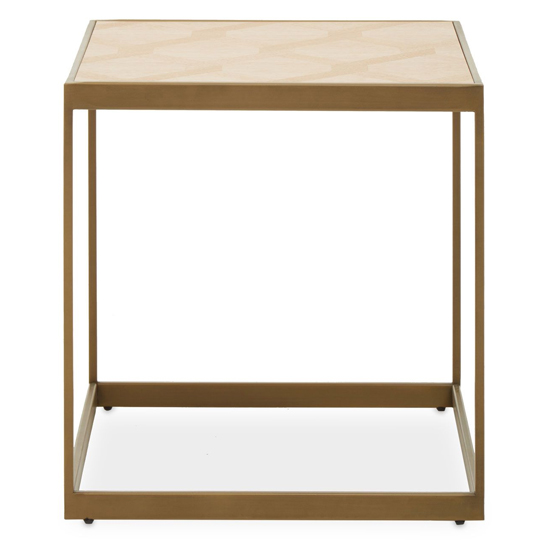 Read more about Granule small wooden end table with brass metal frame in oak