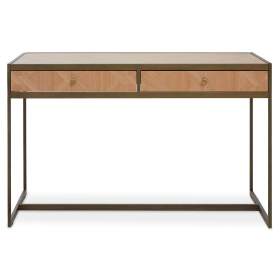 Read more about Granule wooden laptop desk with brass metal frame in oak