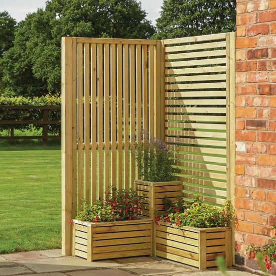 Read more about Grato wooden corner planters set in natural timber