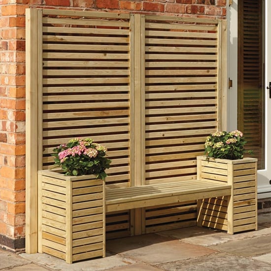 Read more about Grato wooden planters set with bench in natural timber
