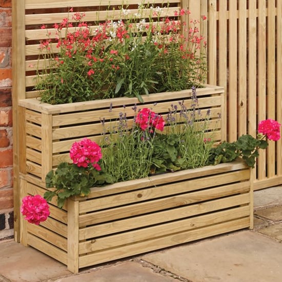 Photo of Grato wooden tier planter in natural timber