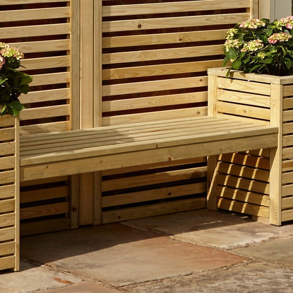 Grato Wooden Garden Seat Set With Planter In Natural