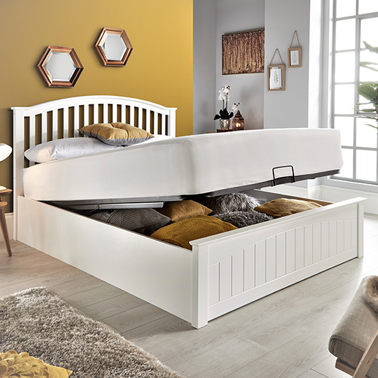 Grayson Wooden Ottoman Storage Double Bed In White