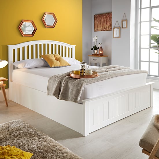 Product photograph of Grayson Wooden Ottoman Storage Double Bed In White from Furniture in Fashion