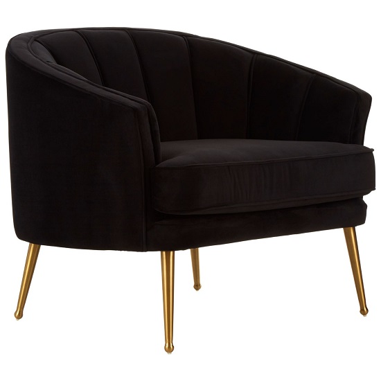 Grayson Velvet Tub Chair In Black With Gold Finish Legs FiF