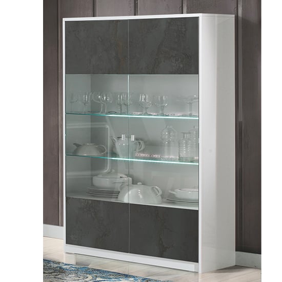 Product photograph of Graz Display Cabinet 2 Doors In Matt White And Oxide With Led from Furniture in Fashion
