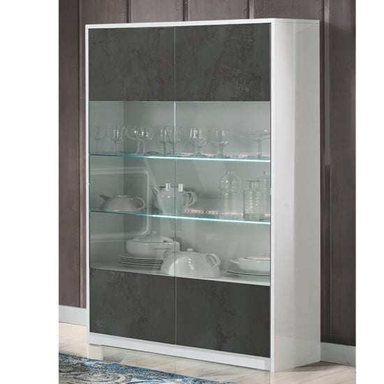 Read more about Graz display cabinet 2 doors in matt white and oxide with led