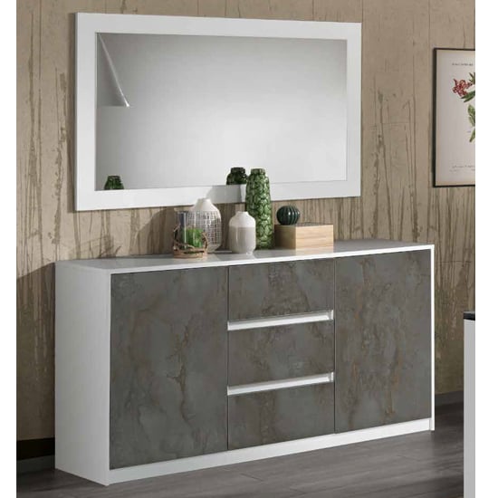 Product photograph of Graz Sideboard 2 Doors With Mirror In Matt White And Oxide from Furniture in Fashion