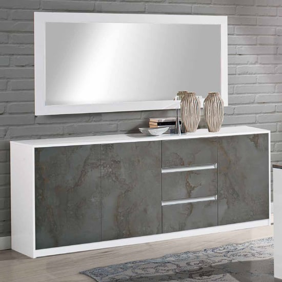 Product photograph of Graz Sideboard 3 Doors With Mirror In Matt White And Oxide from Furniture in Fashion