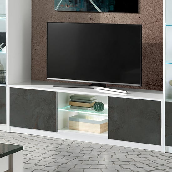 Product photograph of Graz Wooden Tv Stand 2 Doors In Matt White And Oxide With Led from Furniture in Fashion
