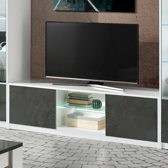Read more about Graz wooden tv stand 2 doors in matt white and oxide with led