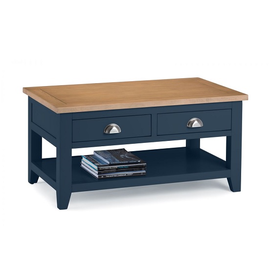 Grecian Wooden Coffee Table In Midnight Blue And Oak Top