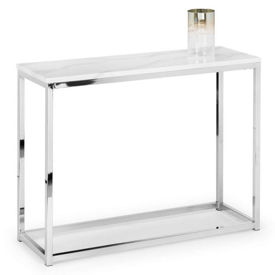 Photo of Angeles gloss white marble effect rectangular console table