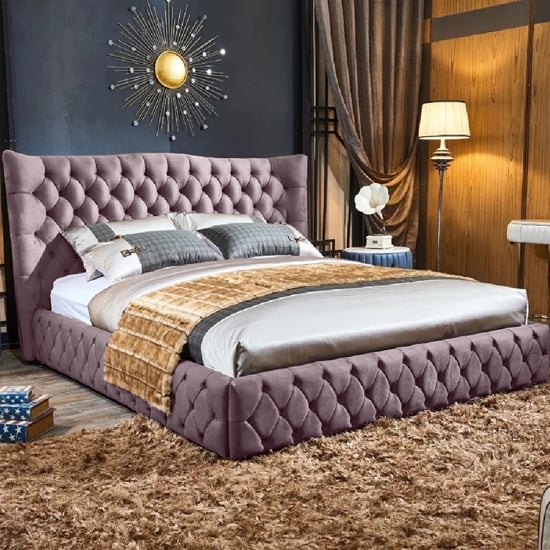 Greeley Plush Velvet King Size Bed In Pink