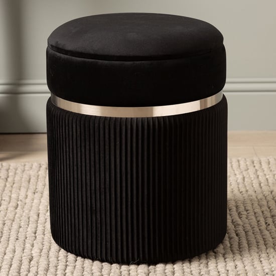 Product photograph of Greeley Velvet Storage Stool In Black Patterned And Chrome from Furniture in Fashion