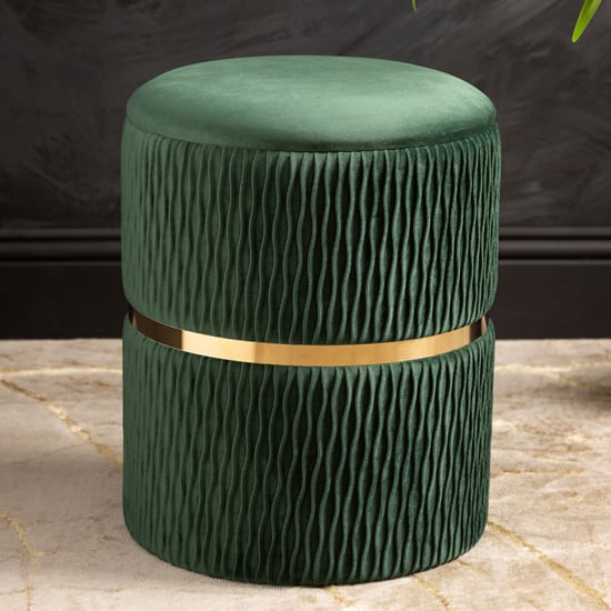 Product photograph of Greeley Velvet Storage Stool In Green Patterned And Chrome from Furniture in Fashion
