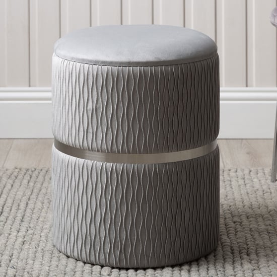 Product photograph of Greeley Velvet Storage Stool In Grey Patterned And Chrome from Furniture in Fashion