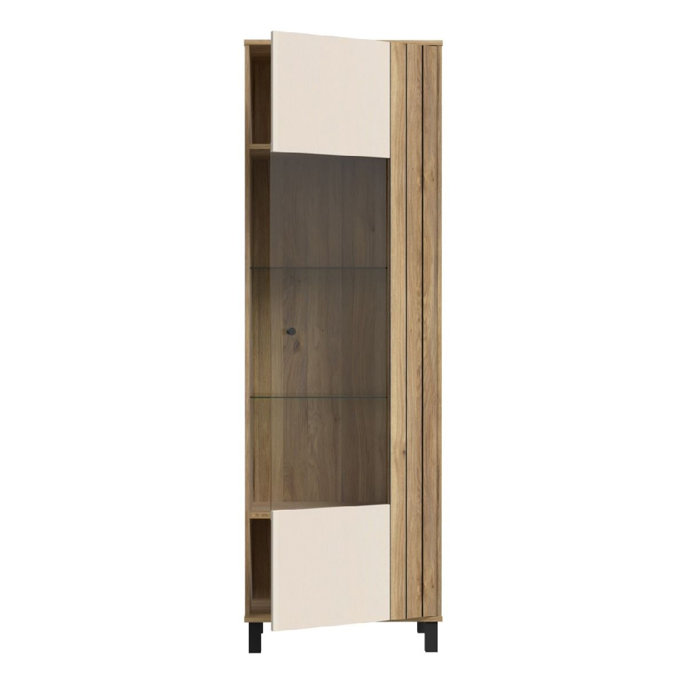 Greeley Wooden Display Cabinet With 1 Door In Cream And Oak