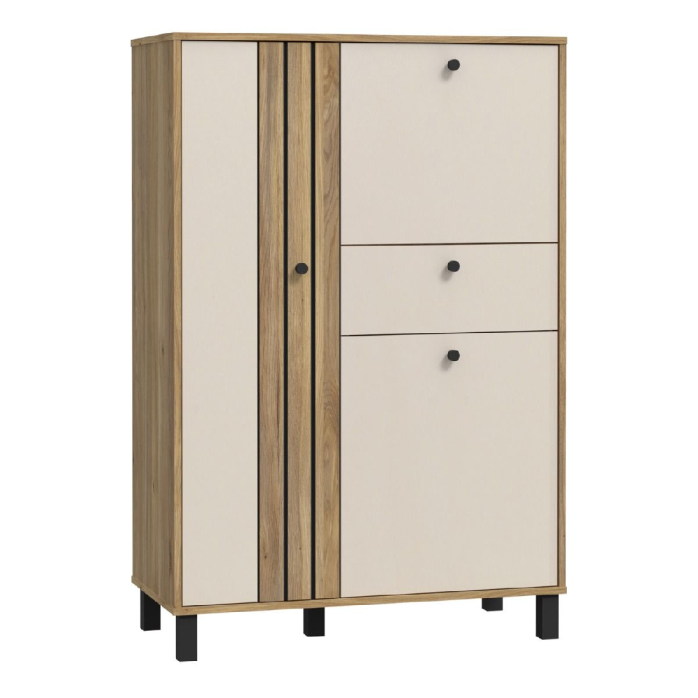 Greeley Wooden Highboard With 3 Doors 1 Drawer In Cream Oak