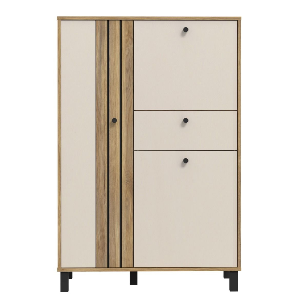 Greeley Wooden Highboard With 3 Doors 1 Drawer In Cream Oak