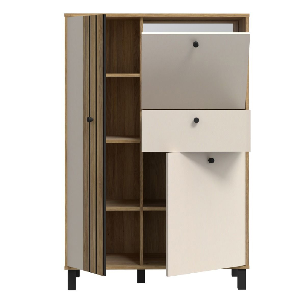 Greeley Wooden Highboard With 3 Doors 1 Drawer In Cream Oak