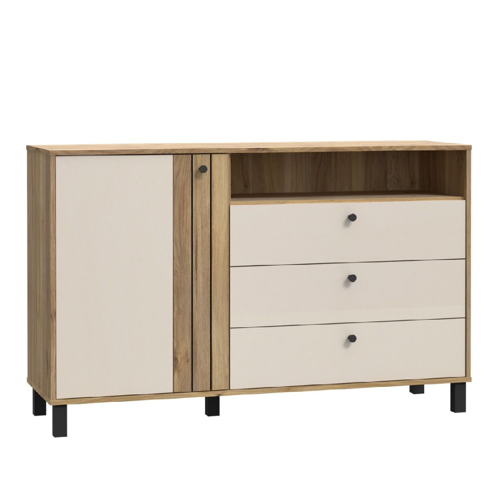 Greeley Wooden Sideboard With 1 Door 3 Drawers In Cream And Oak