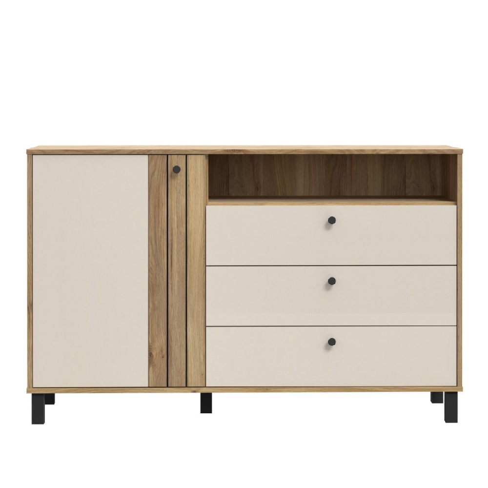 Greeley Wooden Sideboard With 1 Door 3 Drawers In Cream And Oak