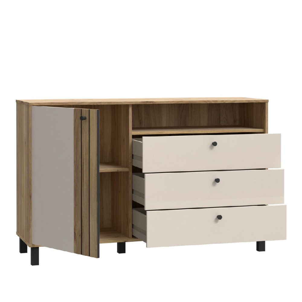 Greeley Wooden Sideboard With 1 Door 3 Drawers In Cream And Oak