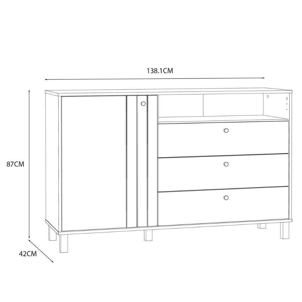 Greeley Wooden Sideboard With 1 Door 3 Drawers In Cream And Oak