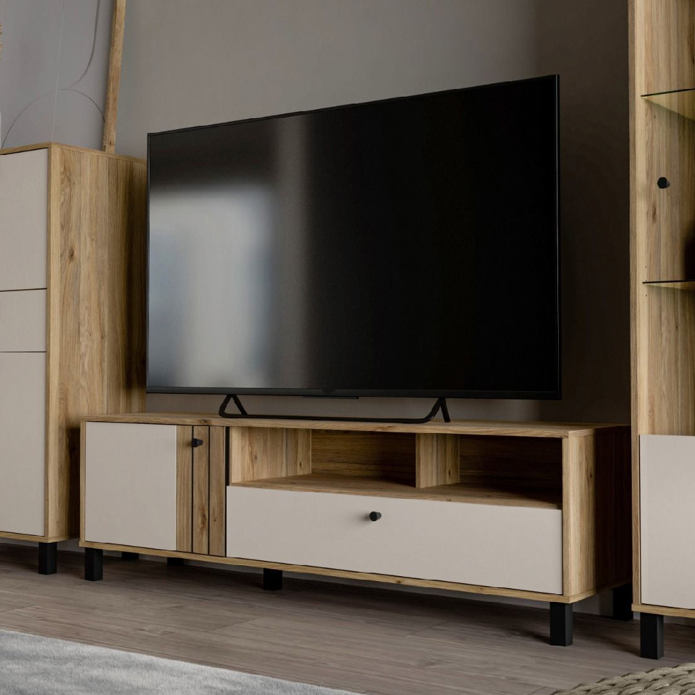 Read more about Greeley wooden tv stand with 1 door 1 drawer in cream and oak