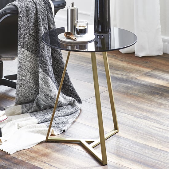 Read more about Greenbay round grey float glass side table with gold metal legs