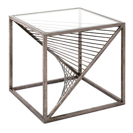 Greenbay Square Clear Glass Side Table With Bronze Metal Frame_2