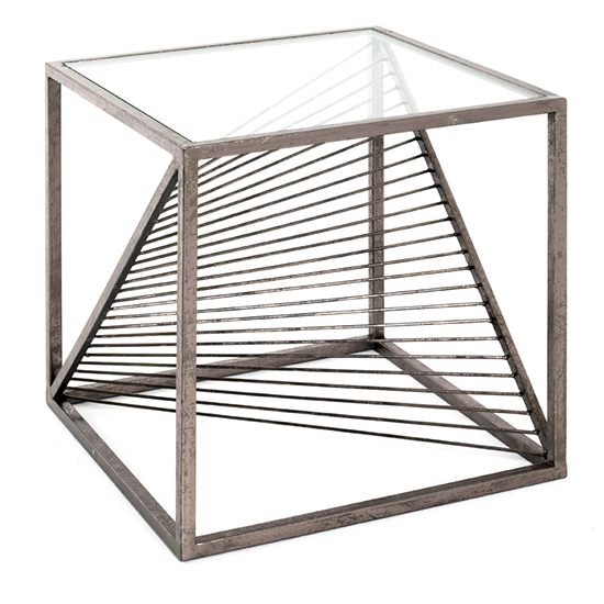 Greenbay Square Clear Glass Side Table With Bronze Metal Frame_3