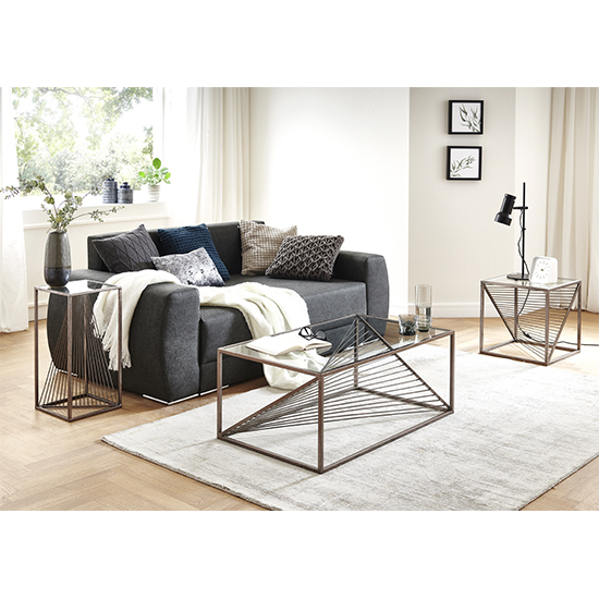 Greenbay Square Clear Glass Side Table With Bronze Metal Frame_4