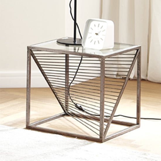 Greenbay Square Clear Glass Side Table With Bronze Metal Frame_1