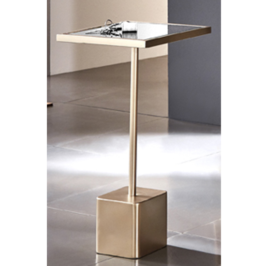 Greenbay Square Mirrored Side Table With Matt Gold Metal Base