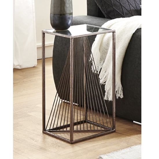 Product photograph of Greenbay Tall Clear Glass Side Table With Bronze Metal Frame from Furniture in Fashion