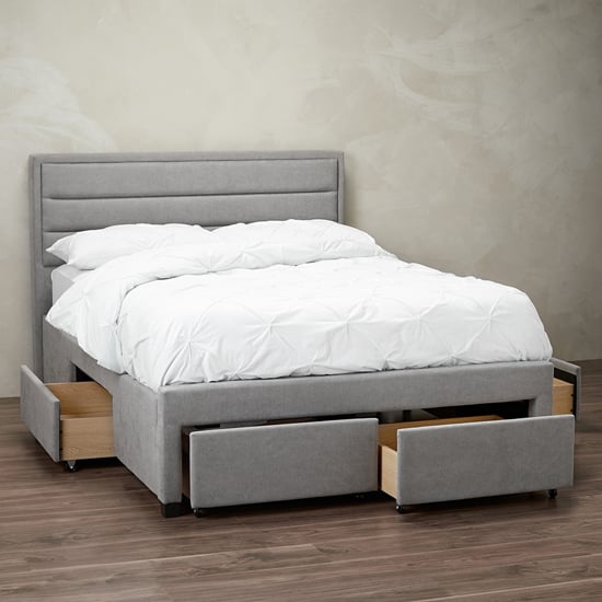 Greenwich Velvet Double Bed With Drawers In Grey FiF